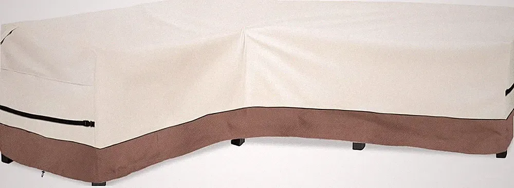 L-Shaped Outdoor Sectional Cover for 6-Seater Patio Furniture, Beige & Brown