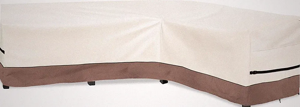 L-Shaped Outdoor Sectional Cover for 6-Seater Patio Furniture, Beige & Brown