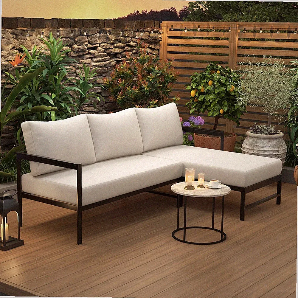 L-Shaped Outdoor Sectional Patio Sofa with 6" Cushions, Weatherproof Furniture