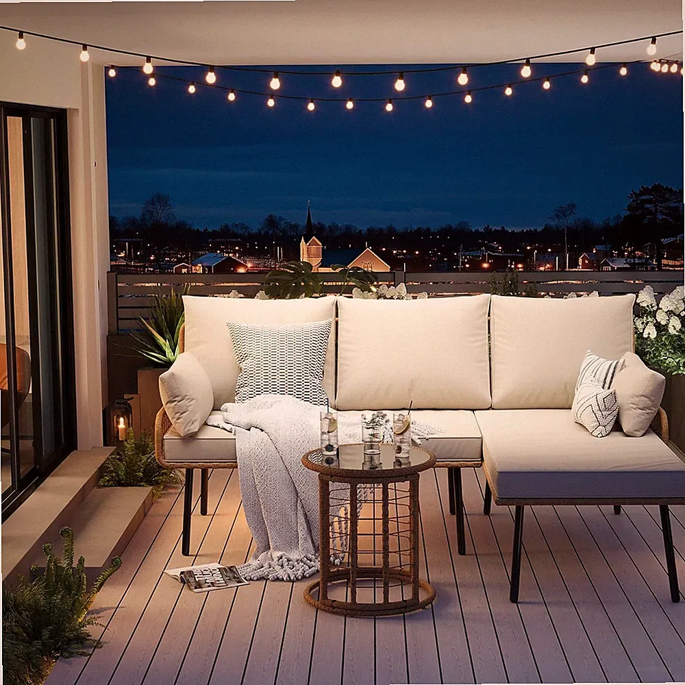 L-Shaped Outdoor Sectional Sofa with Cushions - Weather-Resistant & Stylish