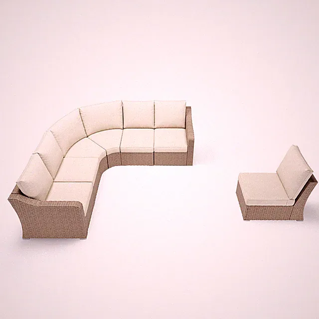 L-Shaped Patio Furniture Set Modular Sectional Wicker Couch w/ Cushions, 7 PCS