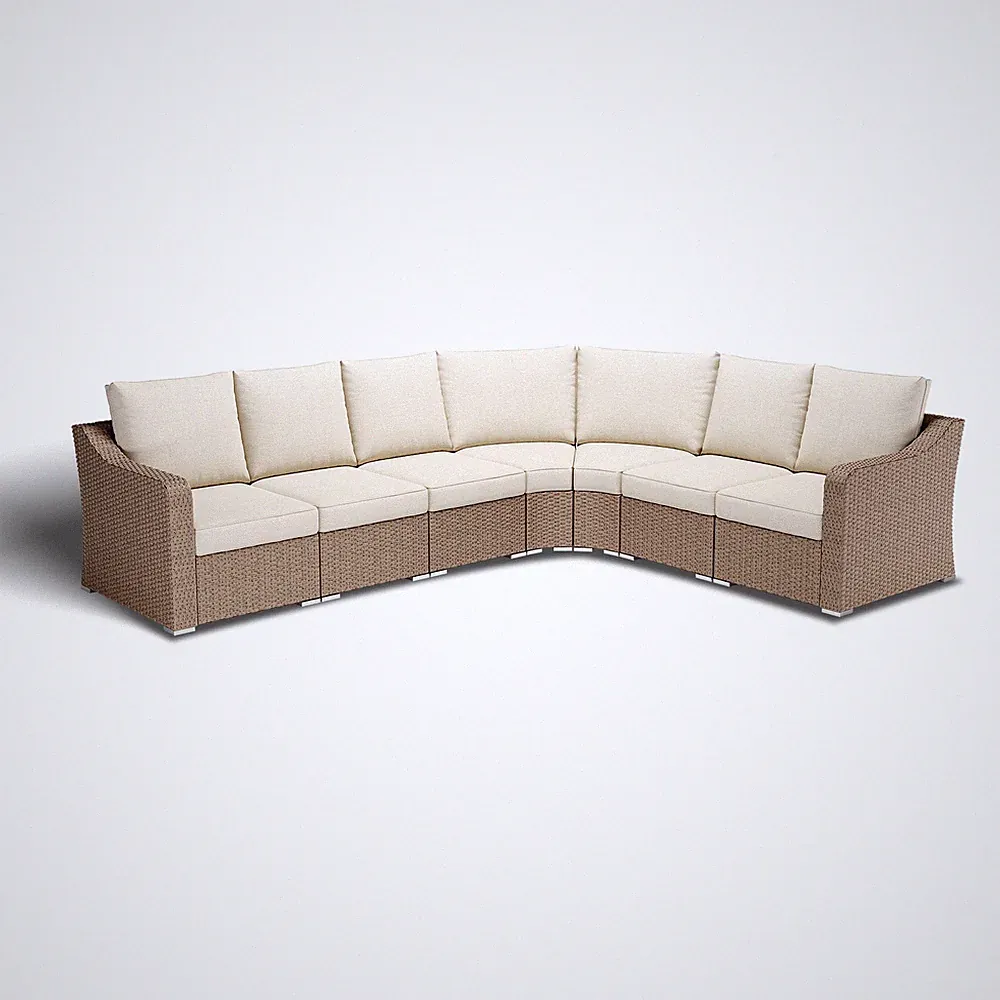 L-Shaped Patio Furniture Set Modular Sectional Wicker Couch w/ Cushions, 7 PCS