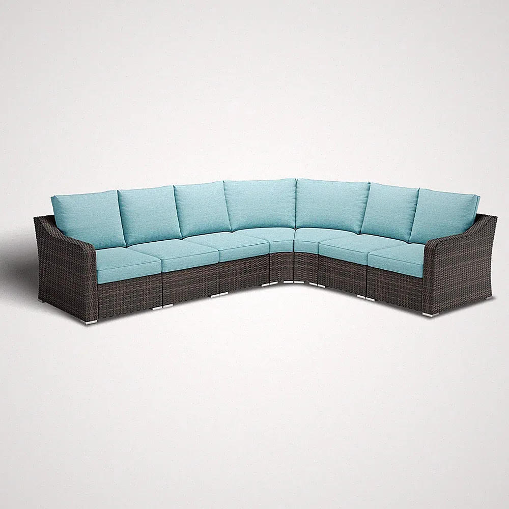 L-Shaped Patio Furniture Set Modular Sectional Wicker Couch w/ Cushions, 7 PCS