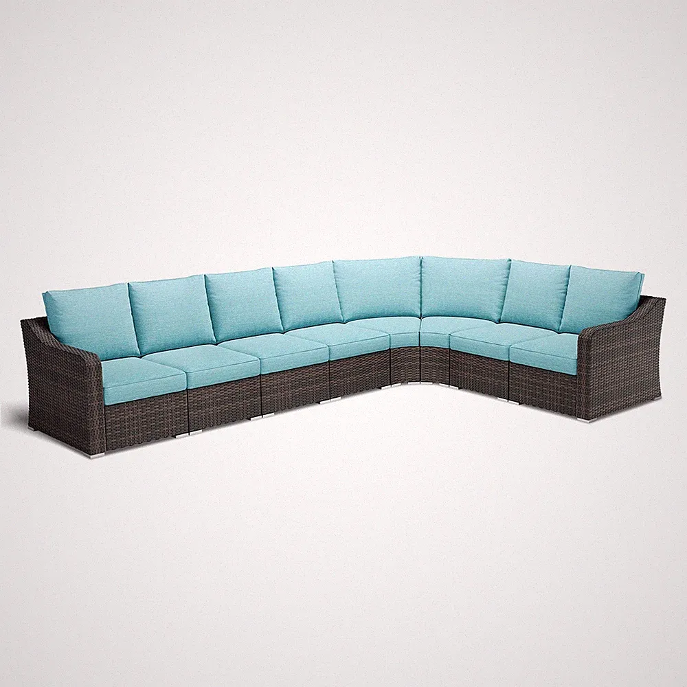L-Shaped Patio Furniture Set Modular Sectional Wicker Sofa w/ Cushions, 8 PCS