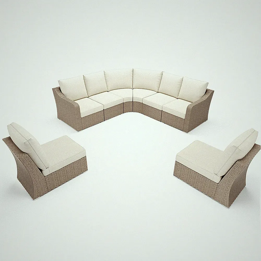 L-Shaped Patio Furniture Set Modular Sectional Wicker Sofa w/ Cushions, 8 PCS
