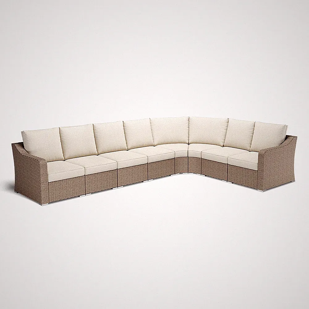 L-Shaped Patio Furniture Set Modular Sectional Wicker Sofa w/ Cushions, 8 PCS