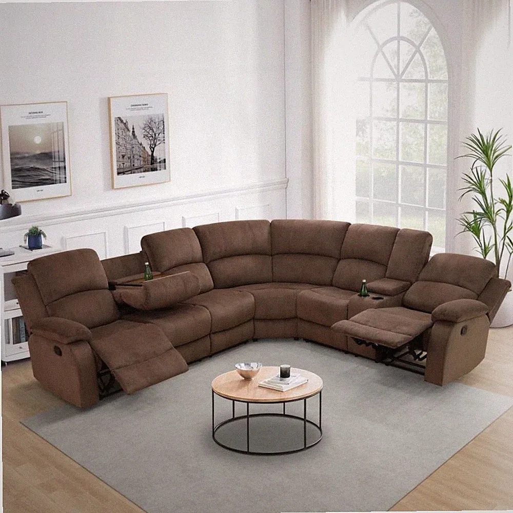 L-Shaped Reclining Sectional Sofa with Cup Holder & Storage - Brown