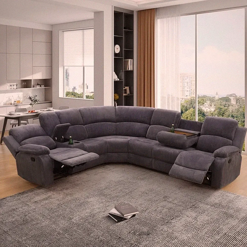 L-Shaped Reclining Sectional Sofa with Cup Holder & Storage - Dark Gray