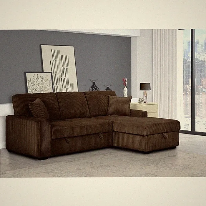 L-Shaped Right Facing Sectional Sofa Bed Storage Chaise, Convertible Sofa, Brown