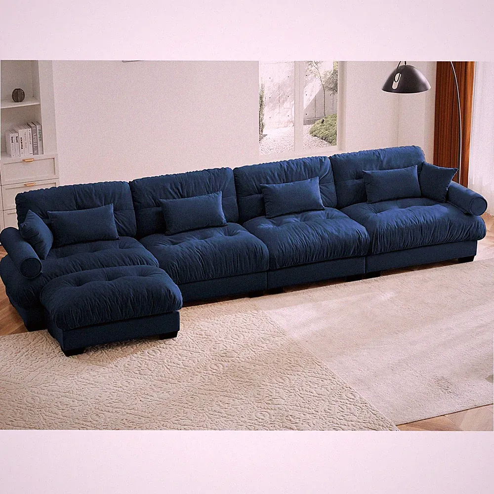L Shaped Sectional Cloud Sofa , Convertible Deep 4 Seater Modular Couch for Livi