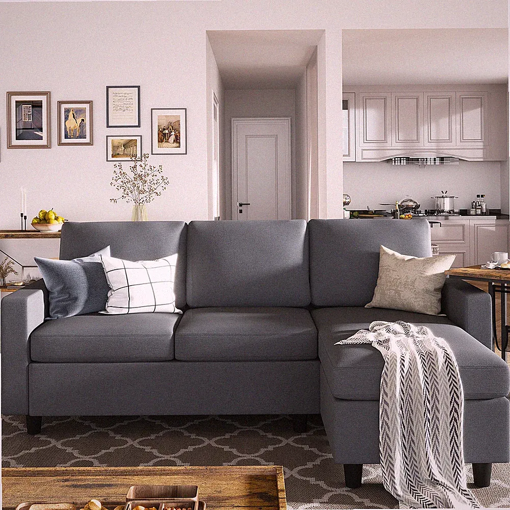 L-Shaped Sectional Convertible Sofa Couch with Reversible Chaise For Living Room