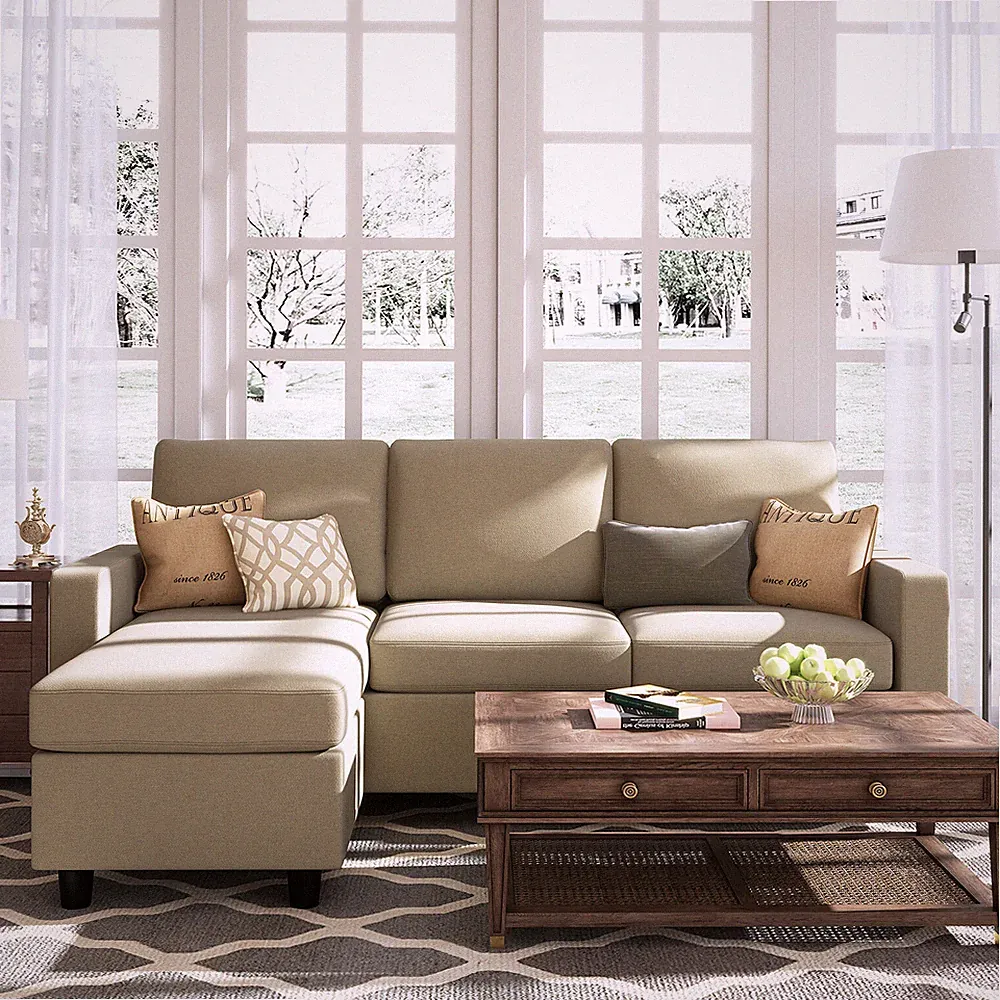 L-Shaped Sectional Convertible Sofa Couch with Reversible Chaise For Living Room