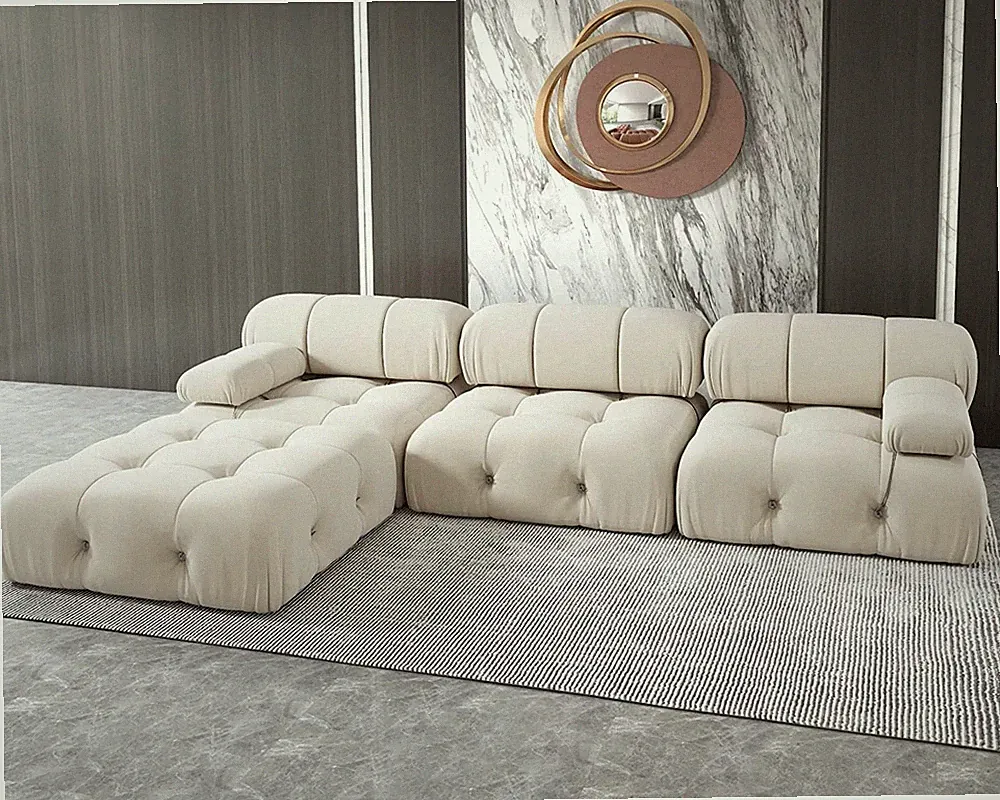 L-Shaped Sectional Couch, 104'' Minimalist Velvet Floor Sofas Couches, Mid-Centu