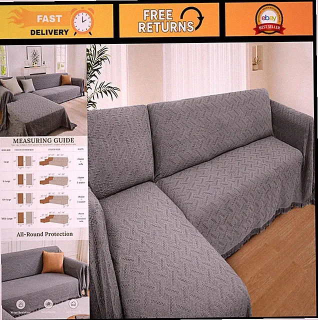 L-Shaped Sectional Couch Cover 2-Piece Set, Washable Furniture Protector for Pet
