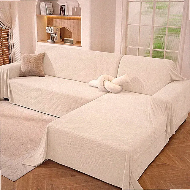 L Shaped Sectional Couch Cover 2 Piece, XX-Large, Off White | Lightweight