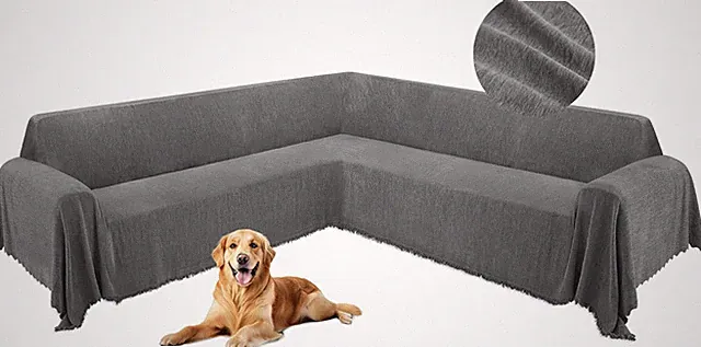 L-Shaped Sectional Couch Cover for Dogs, Soft Washable Slipcover, Light Gray