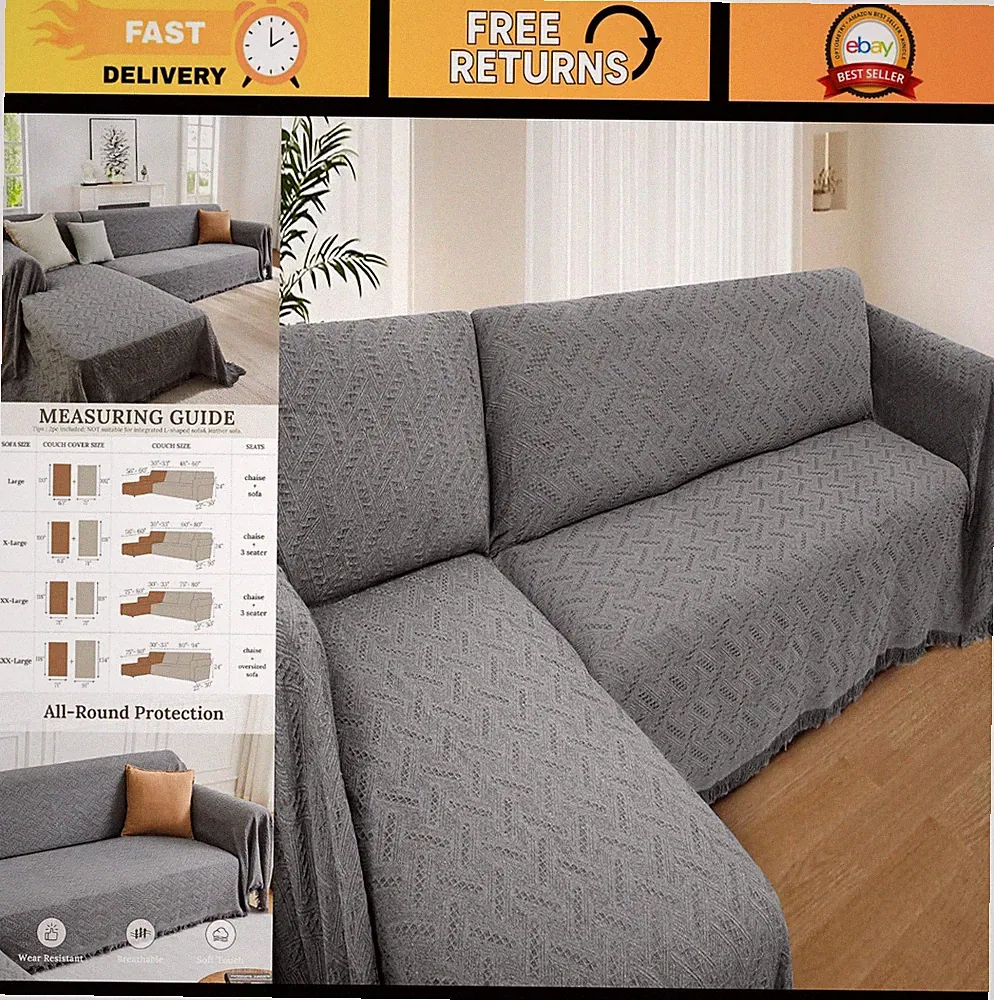 L-Shaped Sectional Couch Covers 2-Piece Set, Washable Furniture Protector for Pe