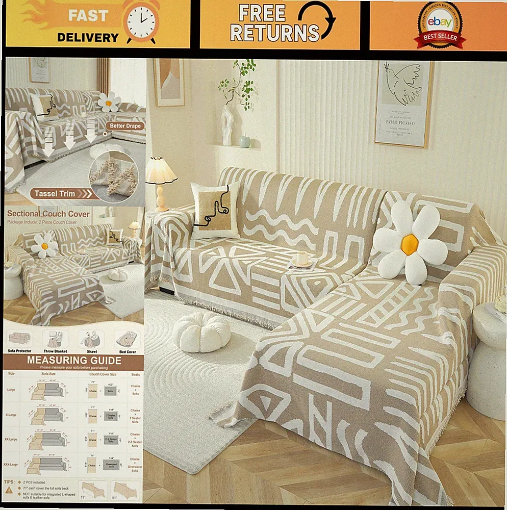 L-Shaped Sectional Couch Covers 2-Piece Set, Washable, Soft & Breathable, Pet Ha