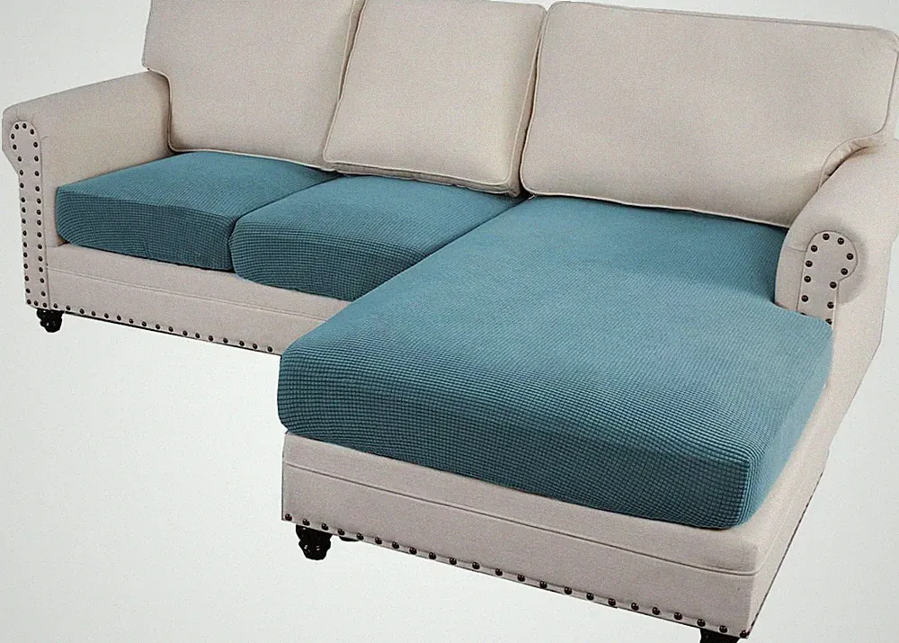L-Shaped Sectional Couch Covers - 3 Piece Storm Blue Cushion Set