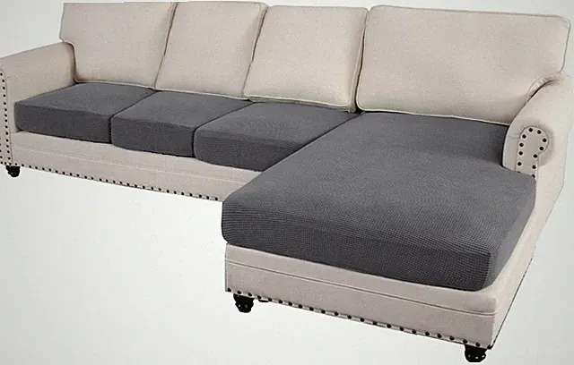 L-Shaped Sectional Couch Covers - 4 Piece Grey Sofa Cushion Set