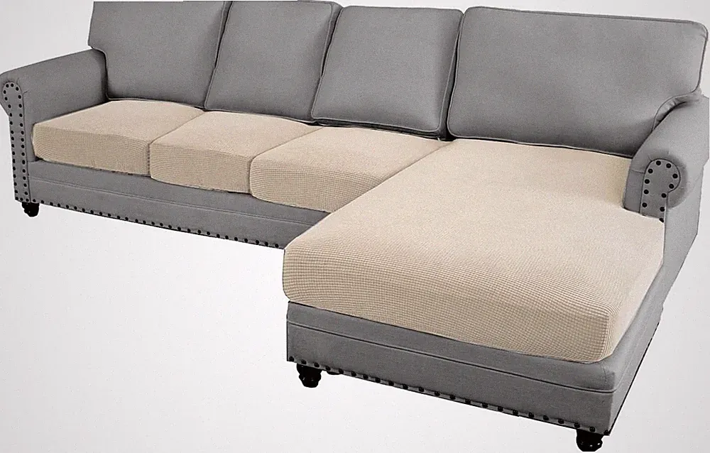 L-Shaped Sectional Couch Covers - 4 Piece Set for Left/Right Sofa (Natural)