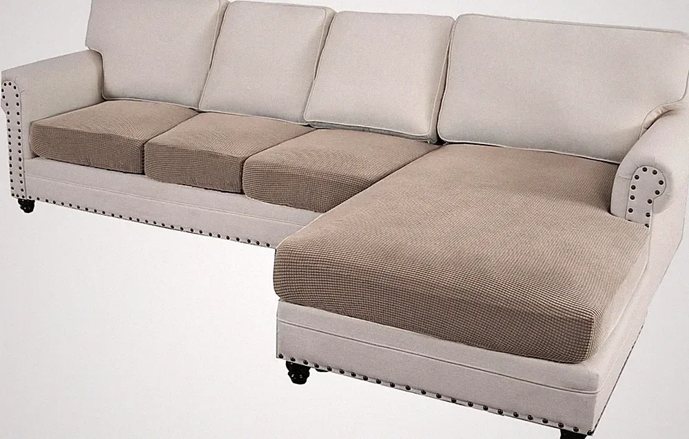 L-Shaped Sectional Couch Covers - 4 Piece Set for Left/Right Sofa (Sand)