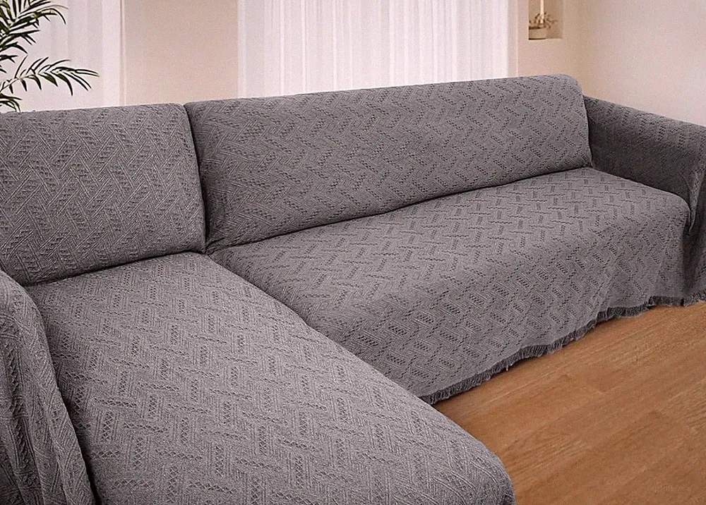 L-Shaped Sectional Couch Covers - Washable Dark Grey Pet Protector (X-Large)