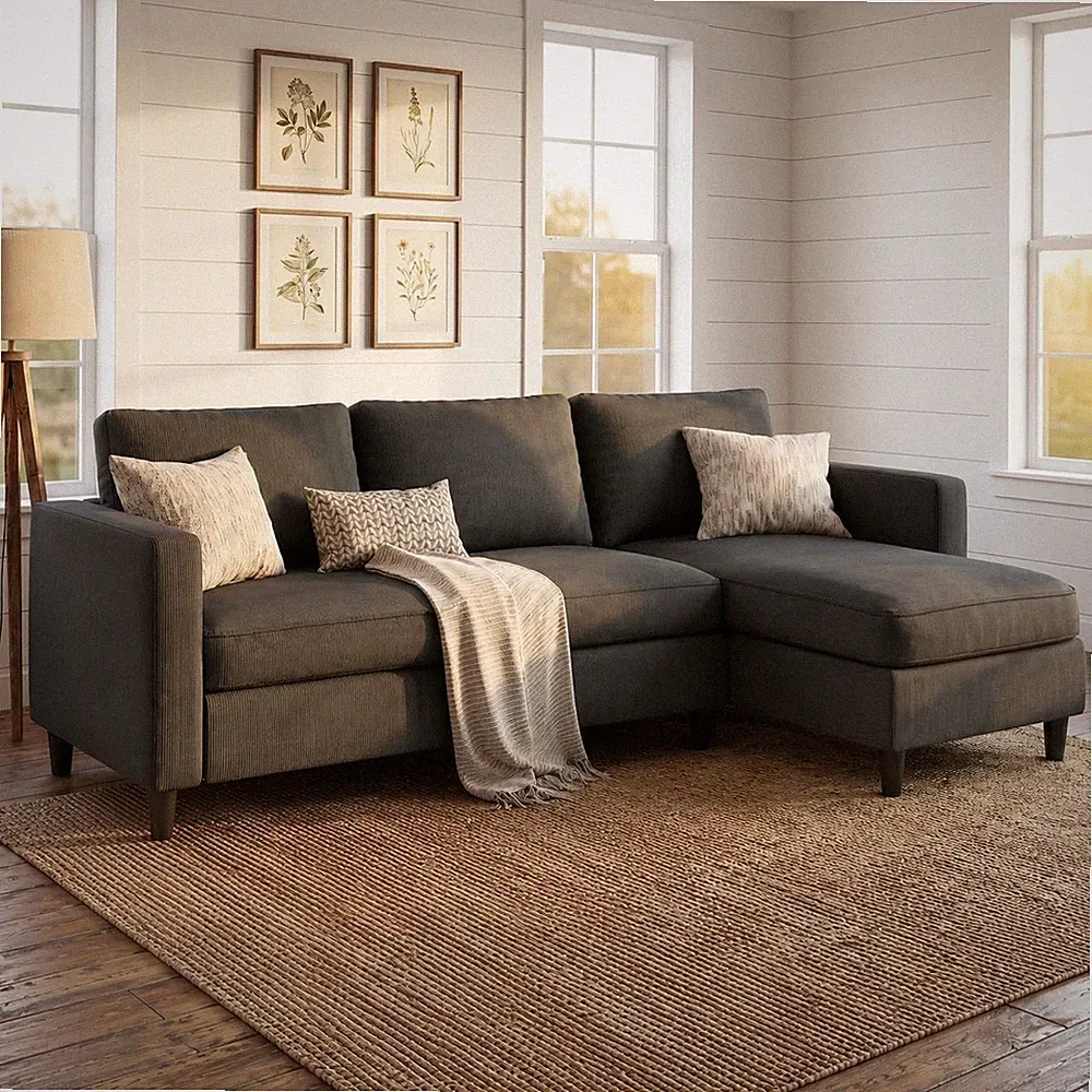 L-Shaped Sectional Couch Modern Grey Reversible Sectional Sofa