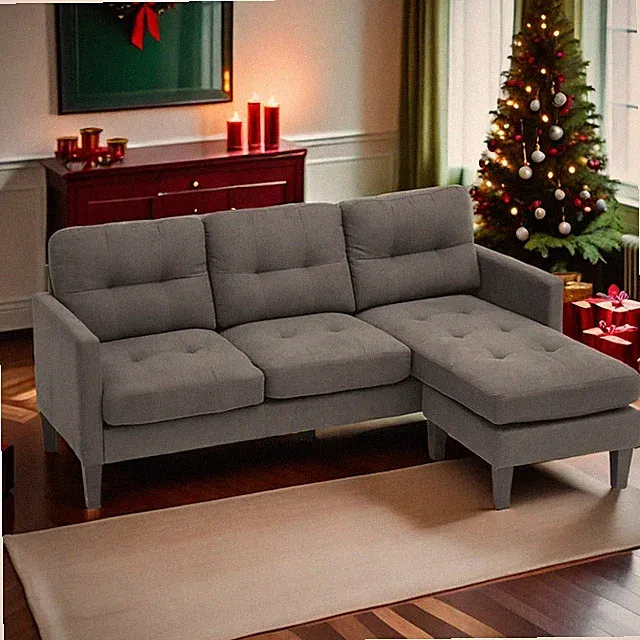 L-Shaped Sectional Couch with Reversible Chaise, Convertible Sofa Bed, Gray