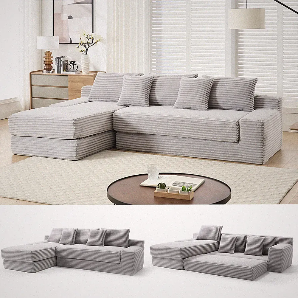 L-Shaped Sectional Couches Convertible Sofa Bed, Compression Sofa, Modular Couch