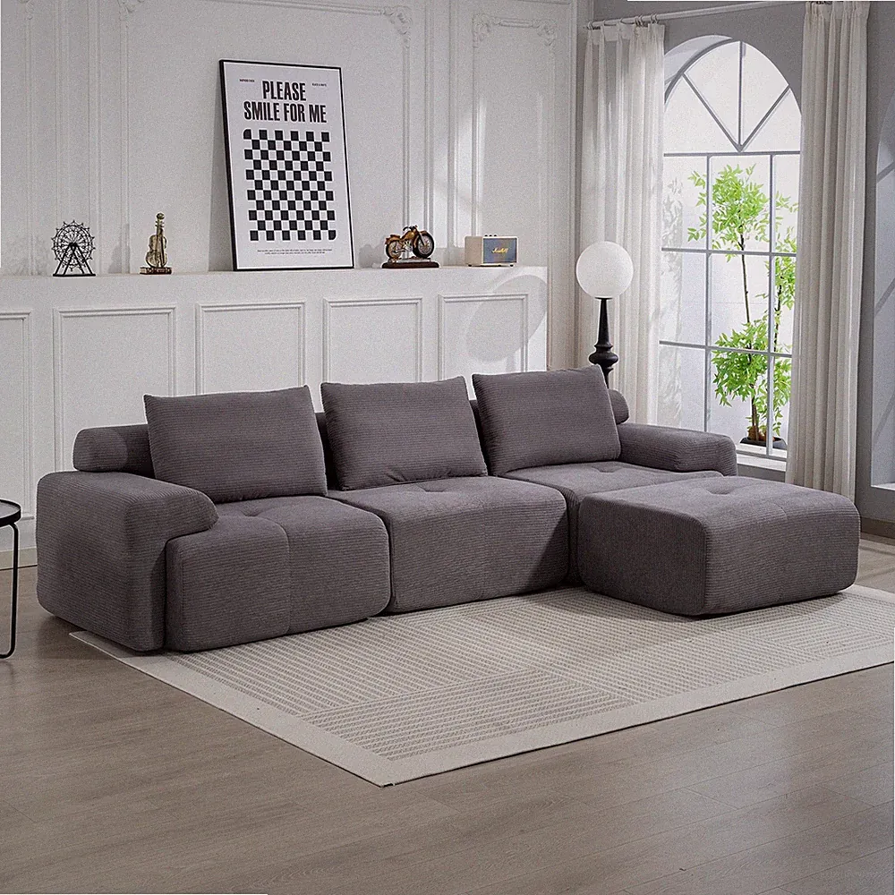 L-Shaped Sectional Couches for Living Room with Memory Foam & Steel Frame - No