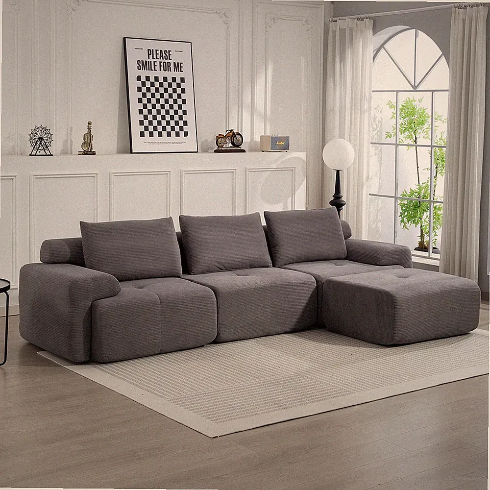 L-Shaped Sectional Couches for Living Room with Memory Foam & Steel Frame - No A