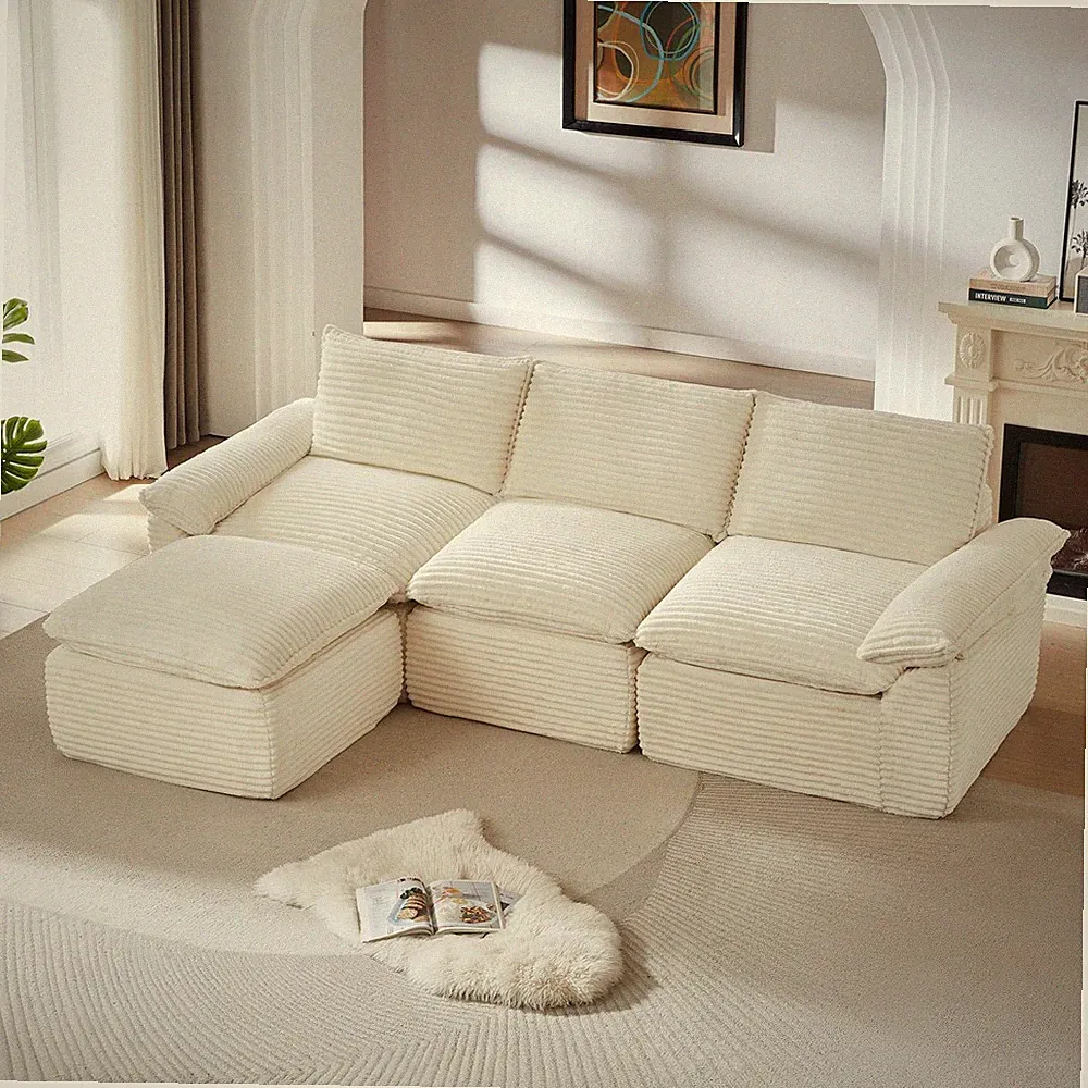 L-Shaped Sectional Modular Sofa 4 Seater Upholstered Sofa Couch for Living Room