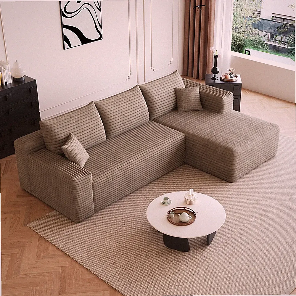 L-Shaped Sectional Modular Sofa Couch with Right Chaise, 3 Seater Boneless Sofa