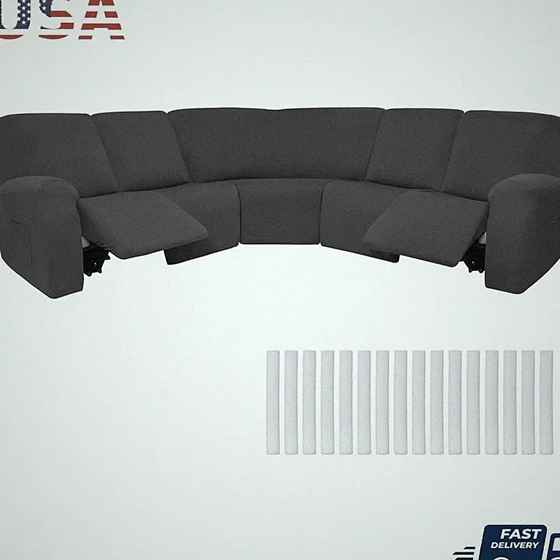 L Shaped Sectional Recliner Sofa Covers Soft Elastic Non Slip 7 Pieces Set New