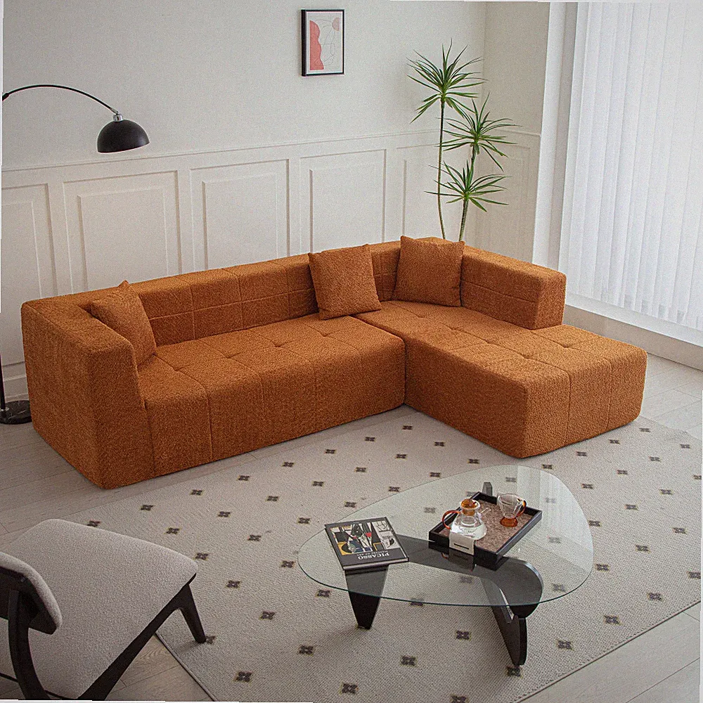 L-Shaped Sectional Set Deep Seat Tufted Sofa Set with Chaise Modular Couch Parts
