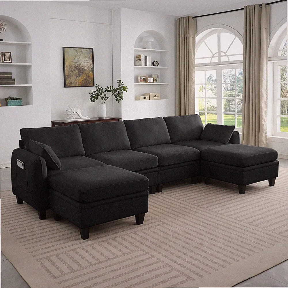 L-Shaped Sectional Sofa, 109" Chenille Cloud Couch with Storage Ottoman