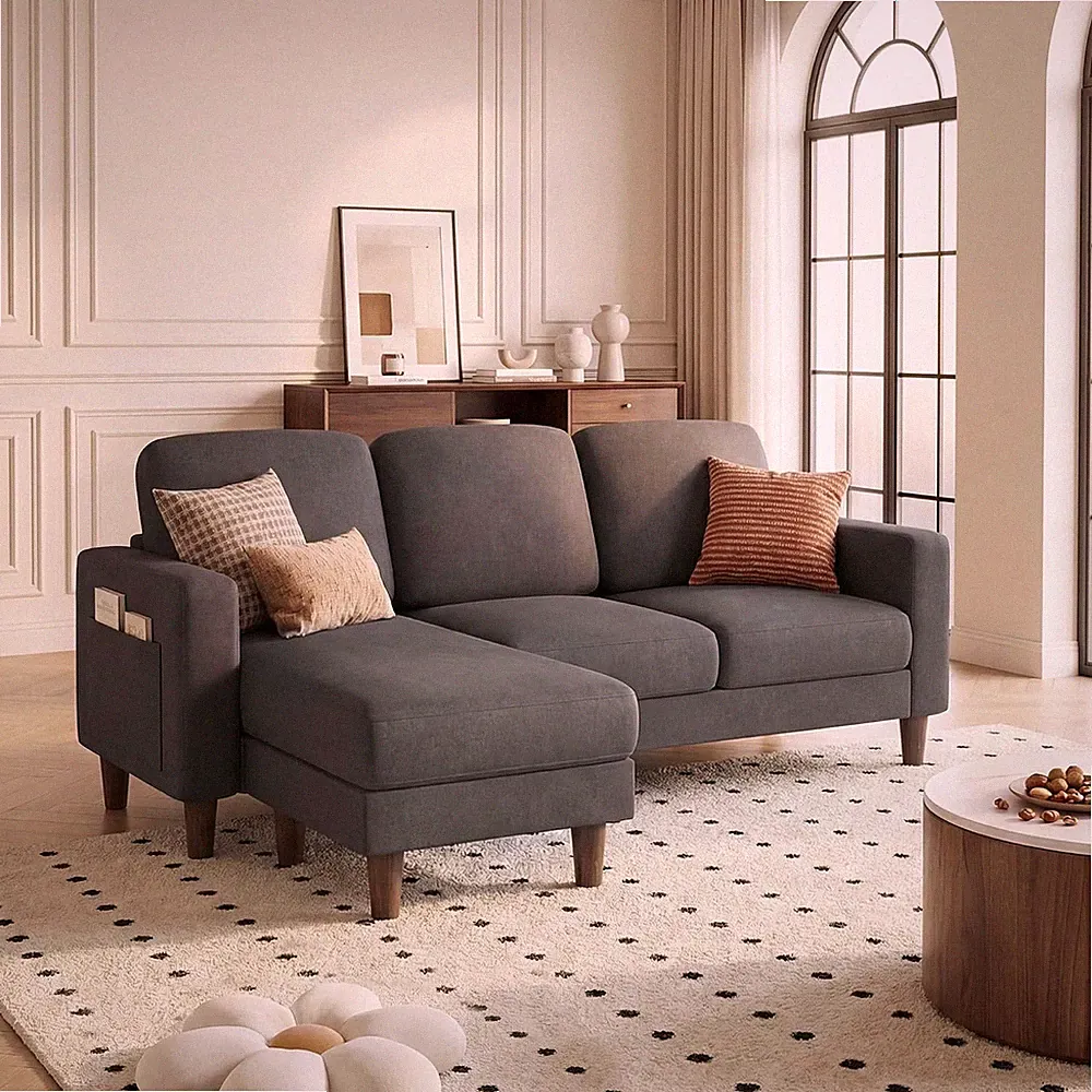 L-Shaped Sectional Sofa 3 Seat Couch with Chaise and Ottoman Comfy Small Sofa