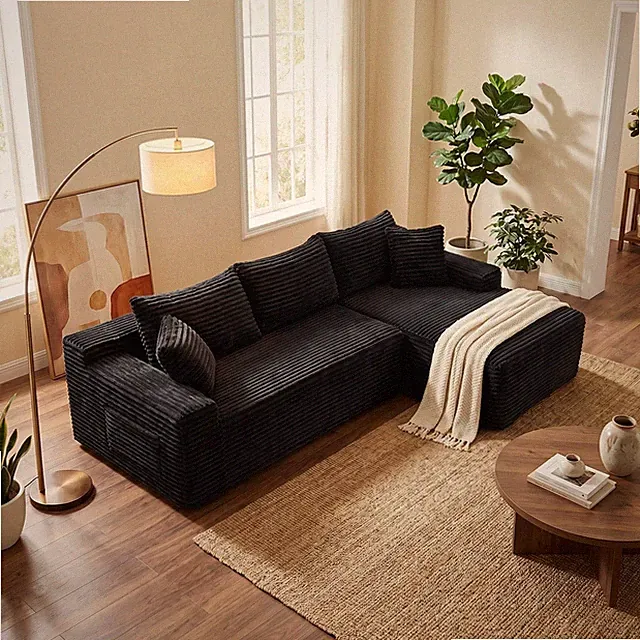 L Shaped Sectional Sofa 95 Cloud Corduroy Right Facing Chaise Lounge