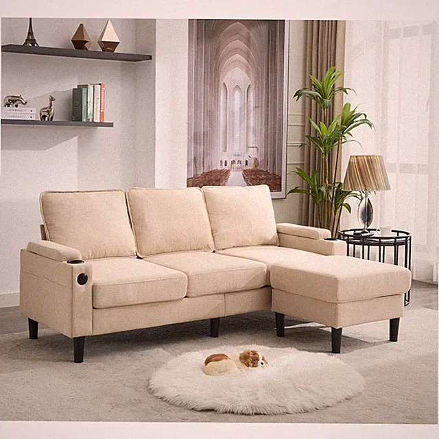 L Shaped Sectional Sofa Couch 3-Seater Sofa w/ Storage Ottoman Living Room Sofa