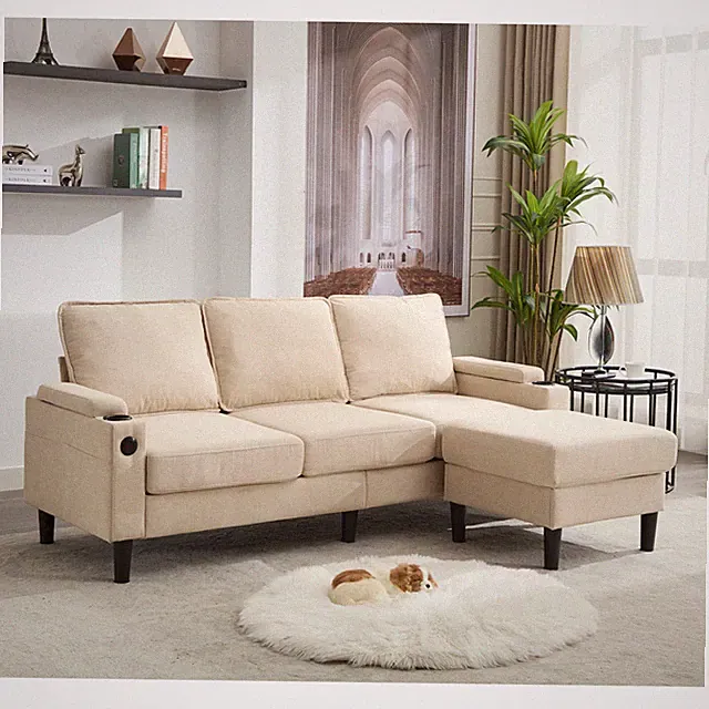 L-Shaped Sectional Sofa Couch 3-Seater Sofa w/ Storage Ottoman Living Room Sofa