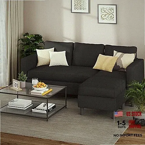 L Shaped Sectional Sofa Couch,Convertible Modular Sofas Dark Black/Corduroy