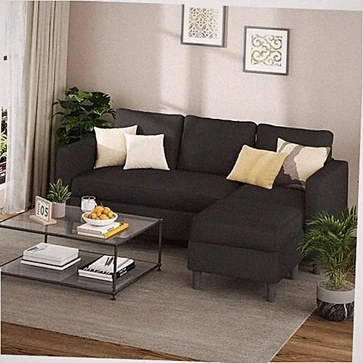 L Shaped Sectional Sofa Couch,Convertible Modular Sofas Dark Black/Corduroy