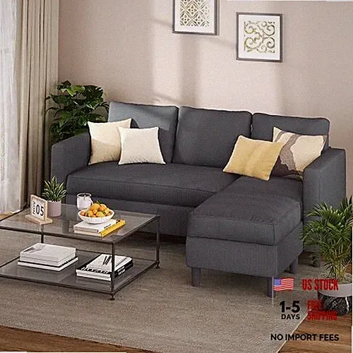 L Shaped Sectional Sofa Couch,Convertible Modular Sofas Dark Gray/Corduroy