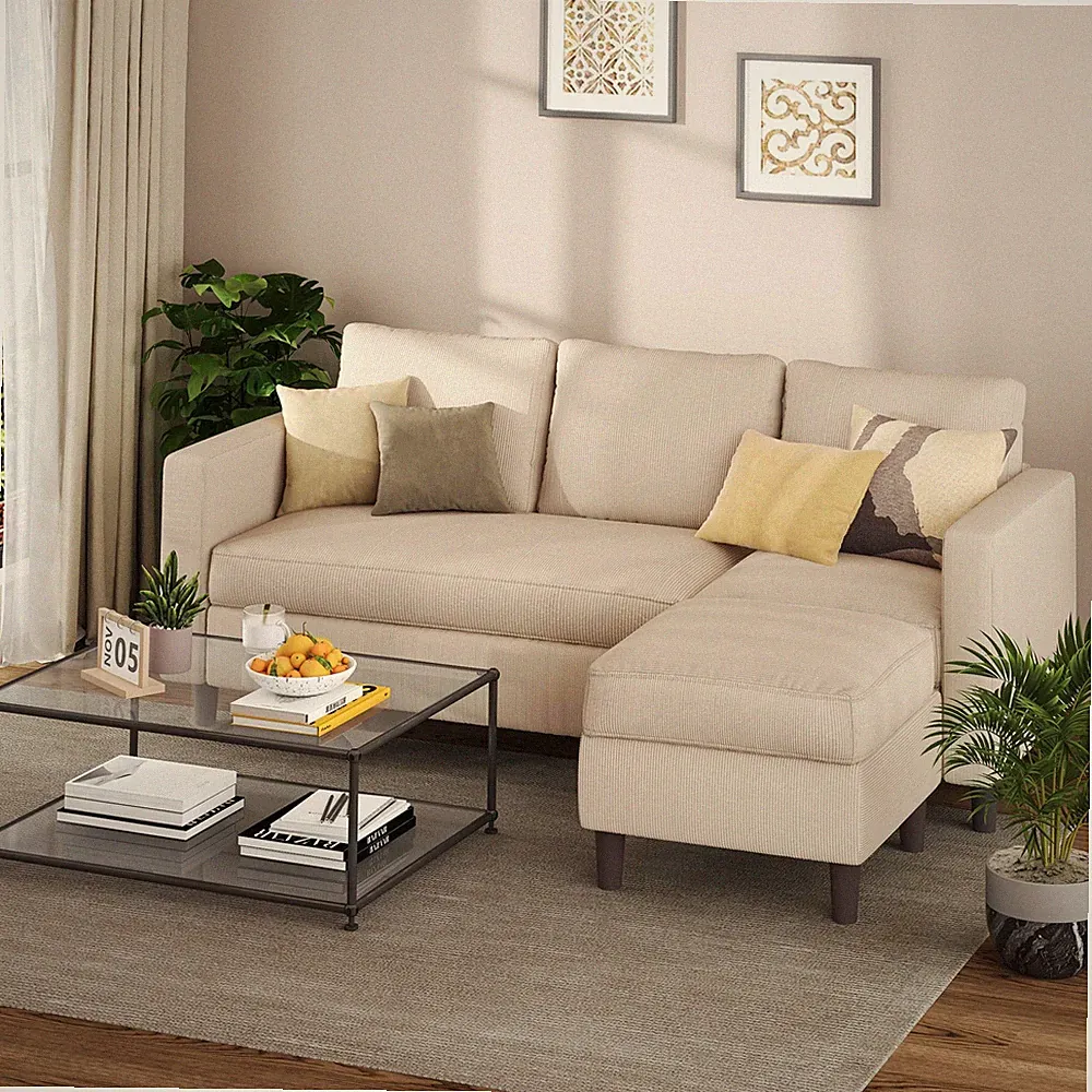 L Shaped Sectional Sofa Couch,Convertible Modular Sofas with Movable Ottoman,...