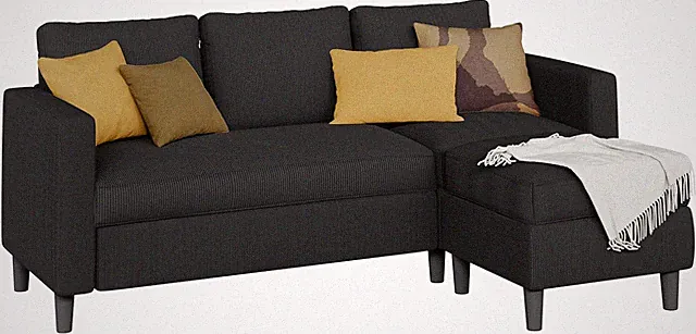 L Shaped Sectional Sofa Couch,Convertible Modular Sofas with Movable Ottoman,3-S