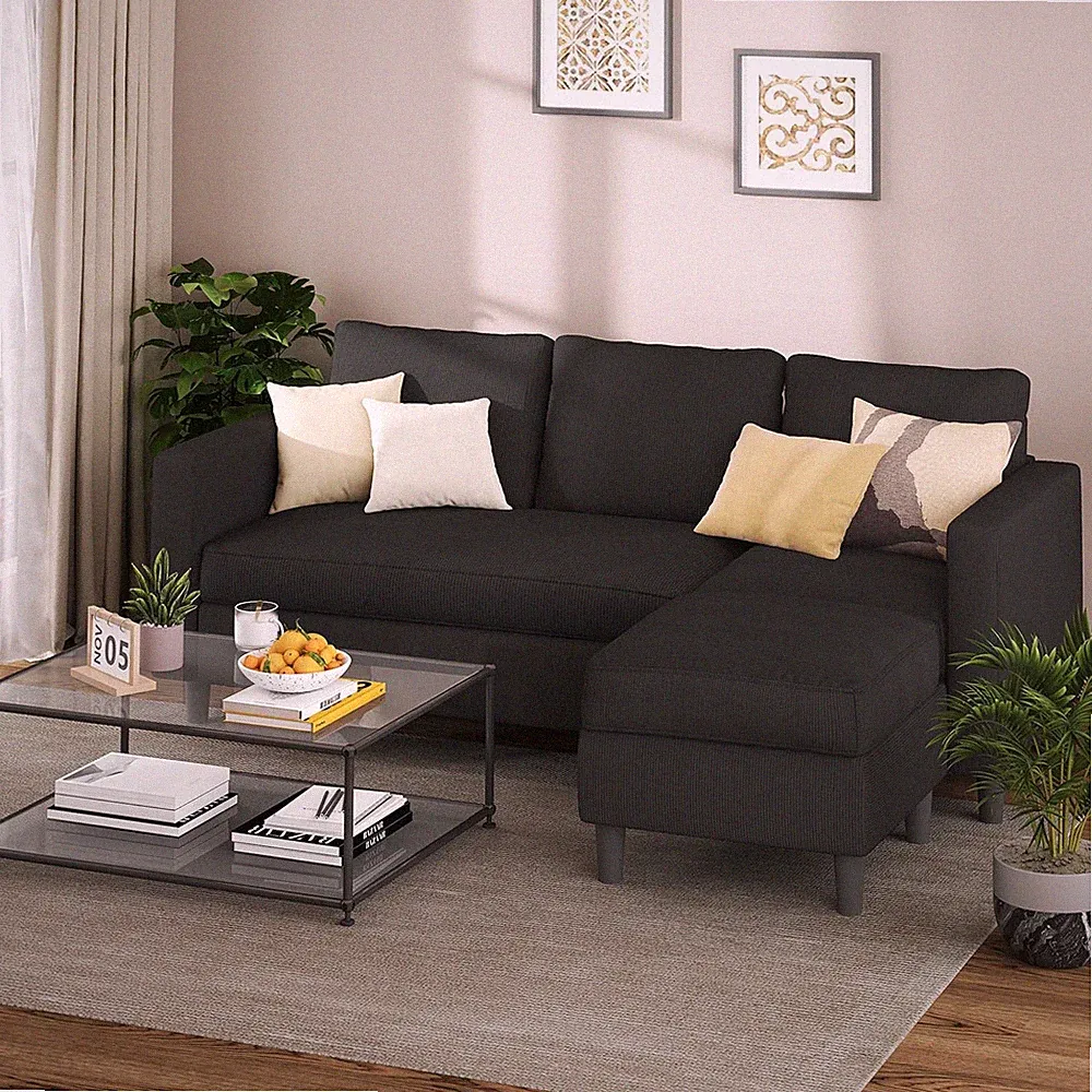 L Shaped Sectional Sofa Couch,Convertible Modular Sofas with Movable Ottoman,3-S