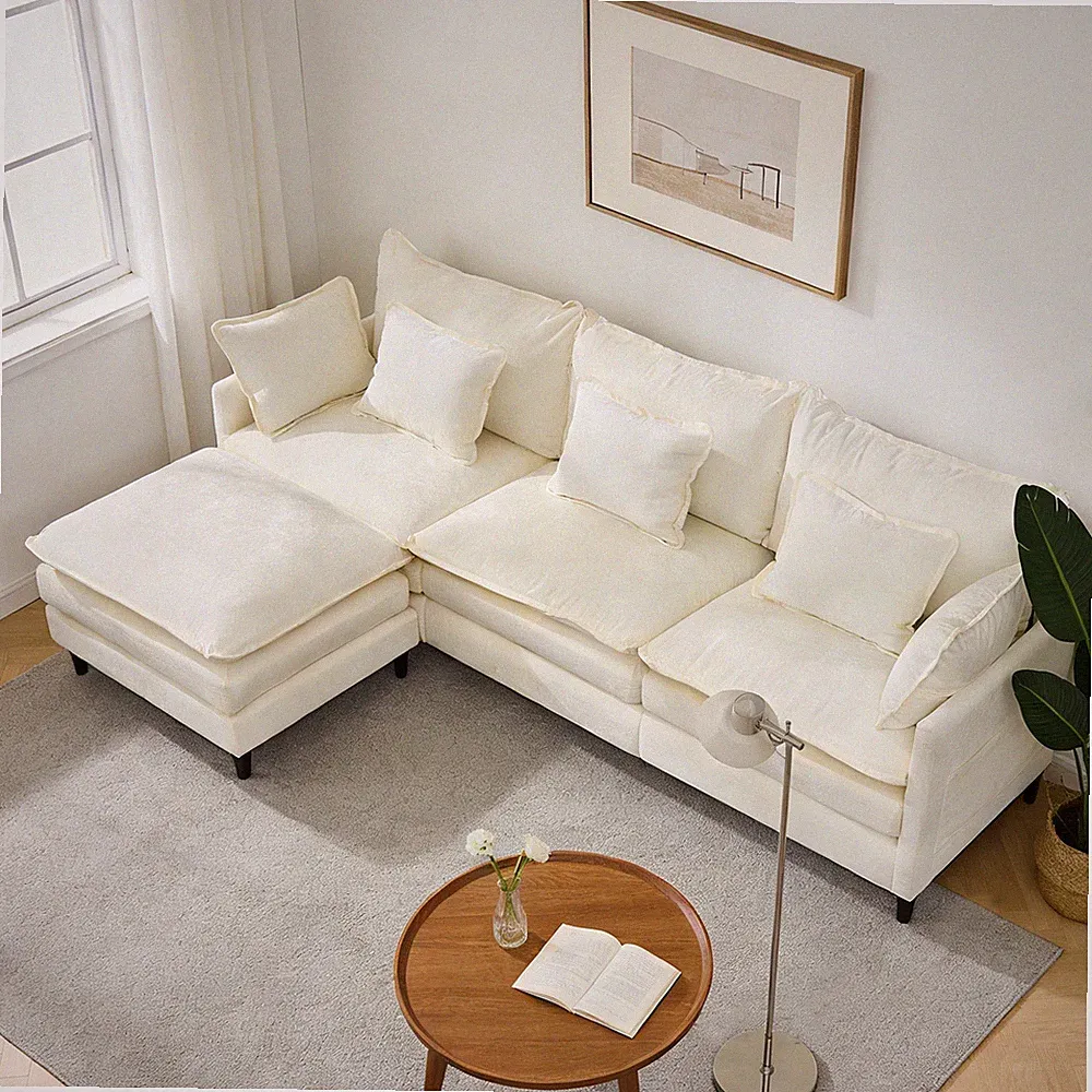 L Shaped Sectional Sofa Couch Corduroy/Chenille Loveseat Modular w/Chaise&Pillow
