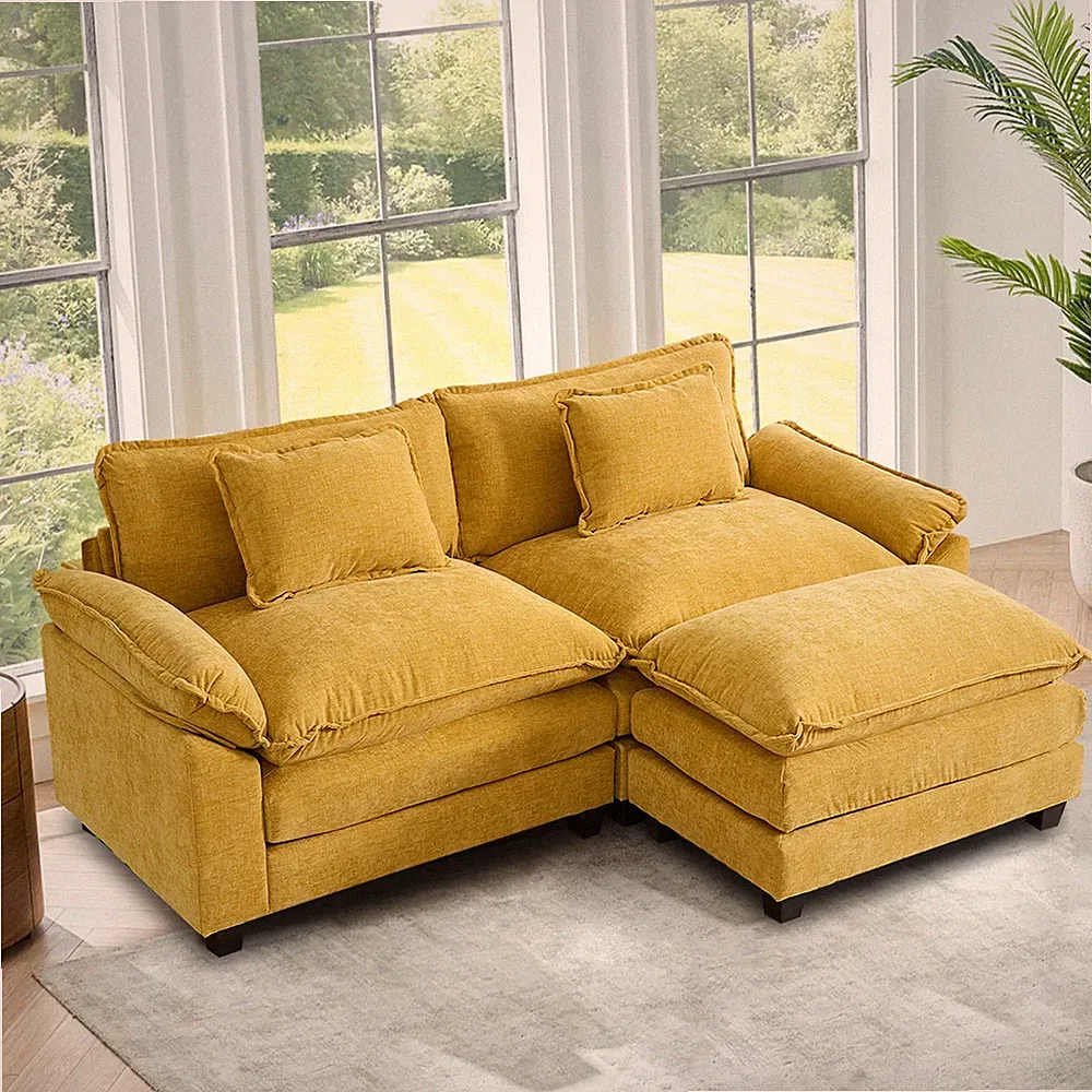 L-Shaped Sectional Sofa Couch Modern 2 Seat Modular Sleeper with Lumbar Pillows