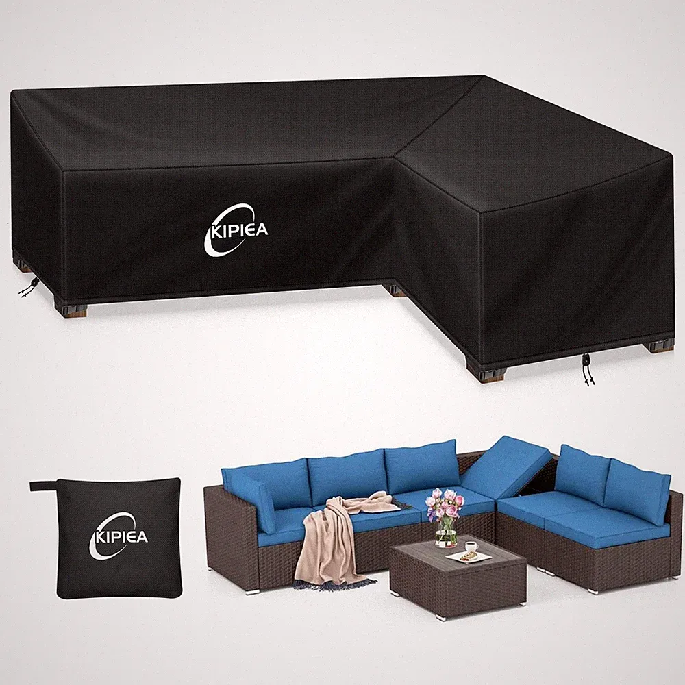 L Shaped Sectional Sofa Cover 104 x83 Heavy Duty Oxford Fabric Black Kipiea 420D